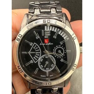 Vintage Mens Luis Cardini Watch Silver Tone NEEDS BATTERY